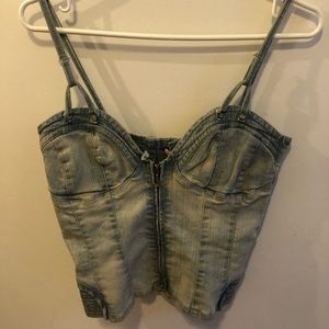 Denim front zipper tank top